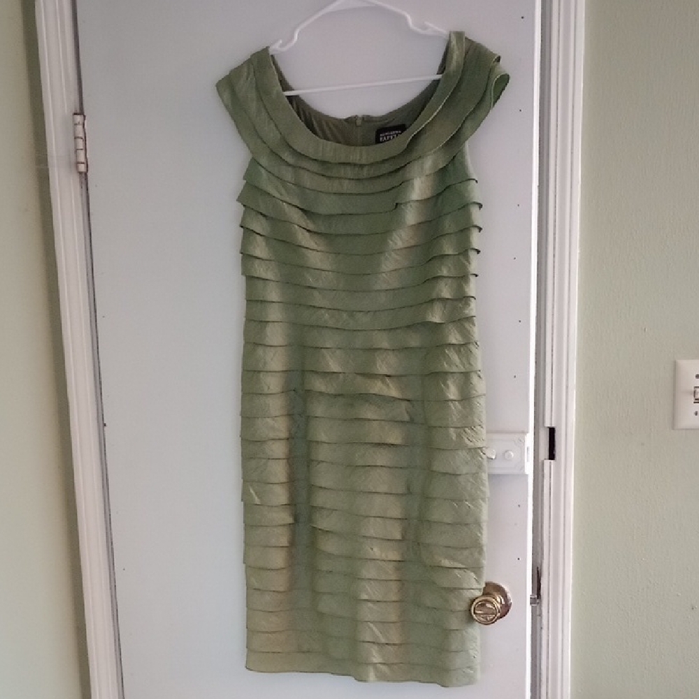 Adrianna Papell Green Tiered Sheath Midi Dress